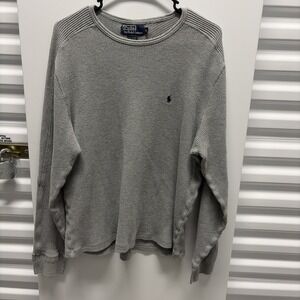 Vintage POLO RALPH LAUREN Thermal Shirt Mens XL Heavy Base Layer Gray Small Pony